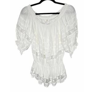 By Together Woman’s White Crochet Off The Shoulder Whimsygoth Blouse Size S